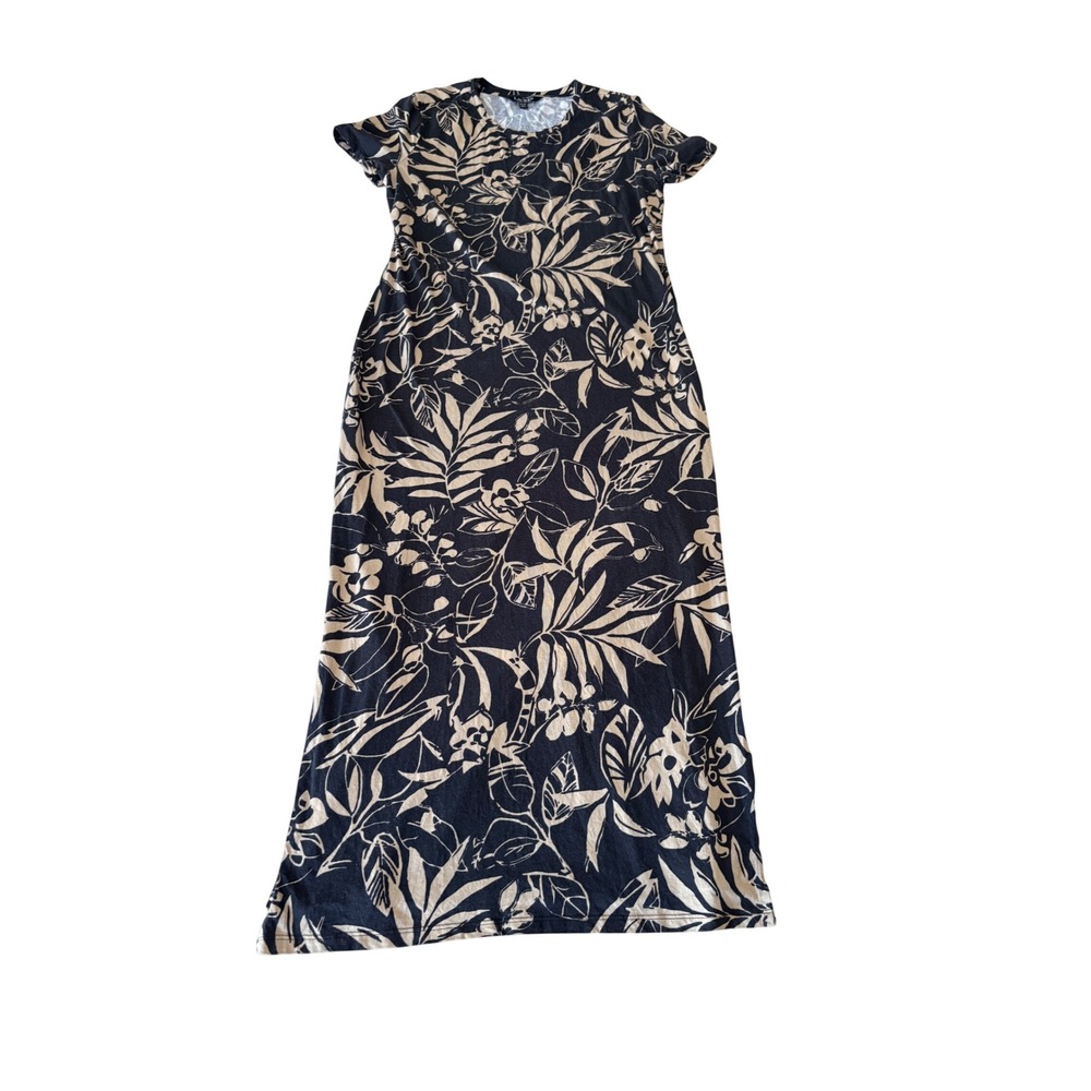 Lauren Ralph Lauren Maxi Dress Women XL black Tan Floral Leaf Print Resortwear